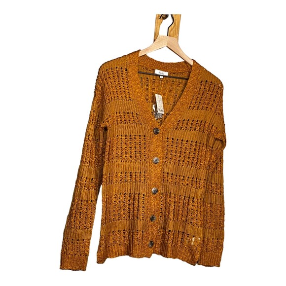 Mudd Knit Cardigan Sweater Cardi Knit Button Down Mustard Ginger Size Small - Picture 3 of 9
